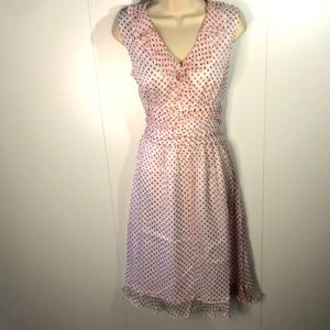 WDNY SILK Ruffled & RouchedDRESS NEW! Size 8 Red Polka dots on white silk